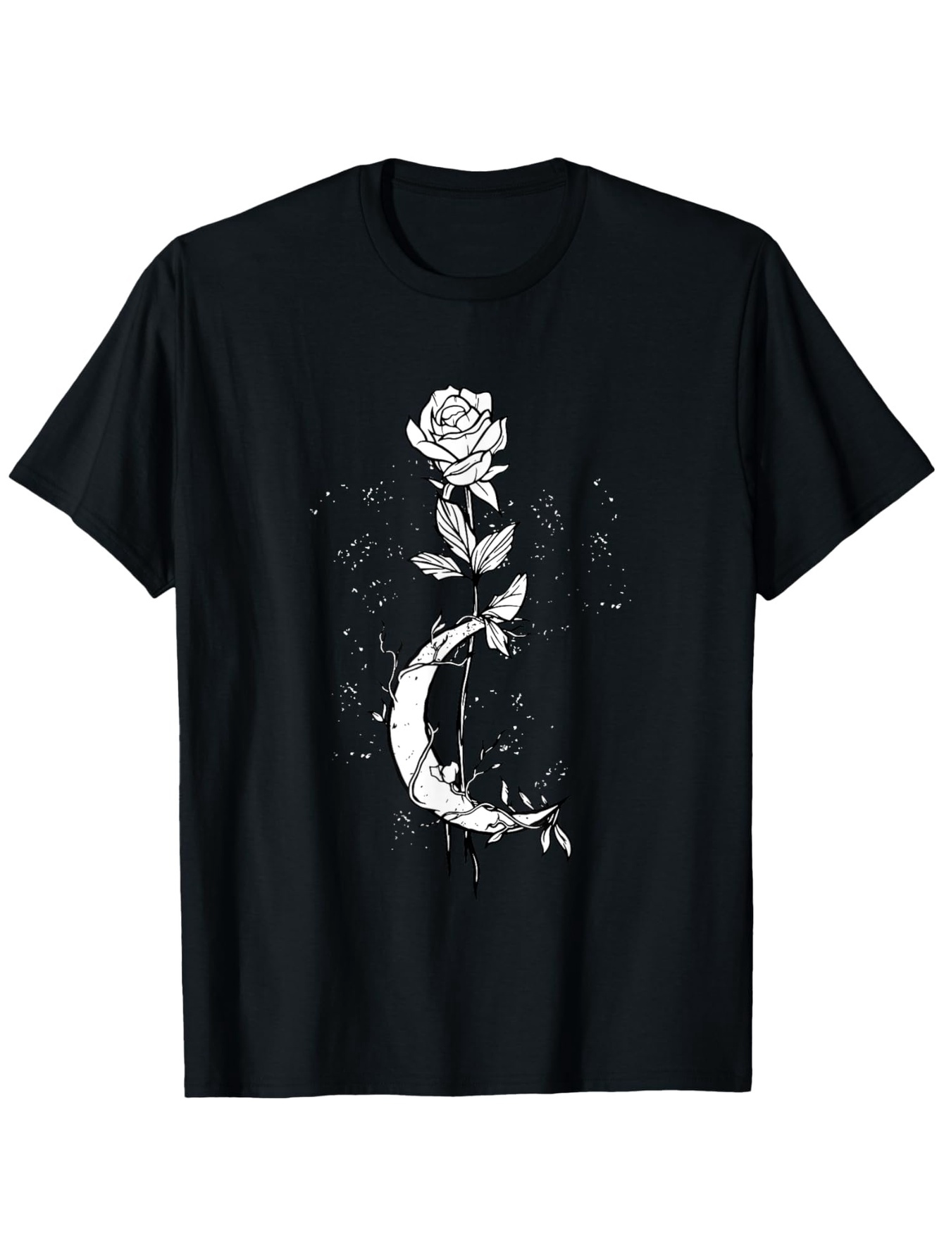 Men's Graphic T-Shirt Blooming Crescent Moon With Sparkling Petals Surrounding A Single Rose