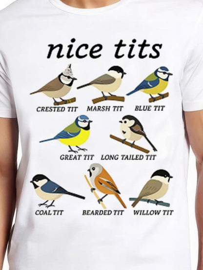 Men's Graphic T-Shirt Nice Tits Colorful Illustrated Birds Among Tree Branches And Leaves