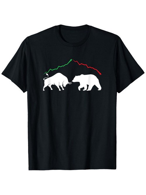 Men's Graphic T-Shirt Stock Market Chart Line With Bull And Bear Opposing Each Other