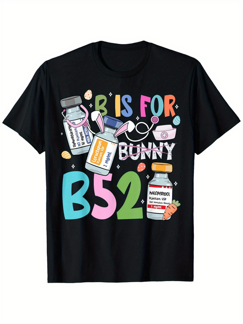Men's Graphic T-Shirt B Is For Bunny Colorful Candy Bottles And Playful Bunny With Glasses