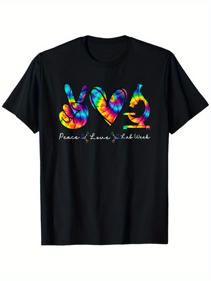 Men's Graphic T-Shirt Peace Love Tie Dye With Vibrant Psychedelic Swirls And Rainbow Hand Signs