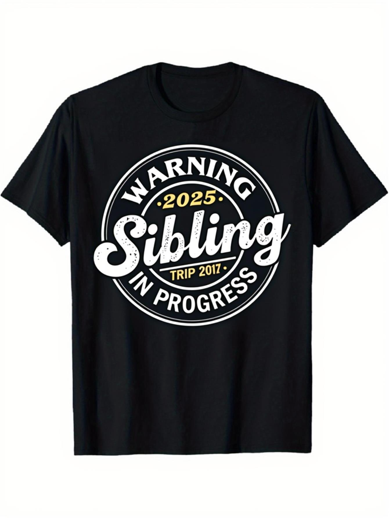 Men's Graphic T-Shirt Warning Sibling In Progress With Vintage Badge Emblem Typography Graphic T Shirt