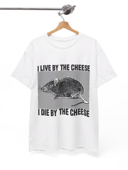 Men's Graphic T-Shirt I Live By The Cheese I Die By The Cheese Retro Engraved Mouse Illustration With Vintage Style Background