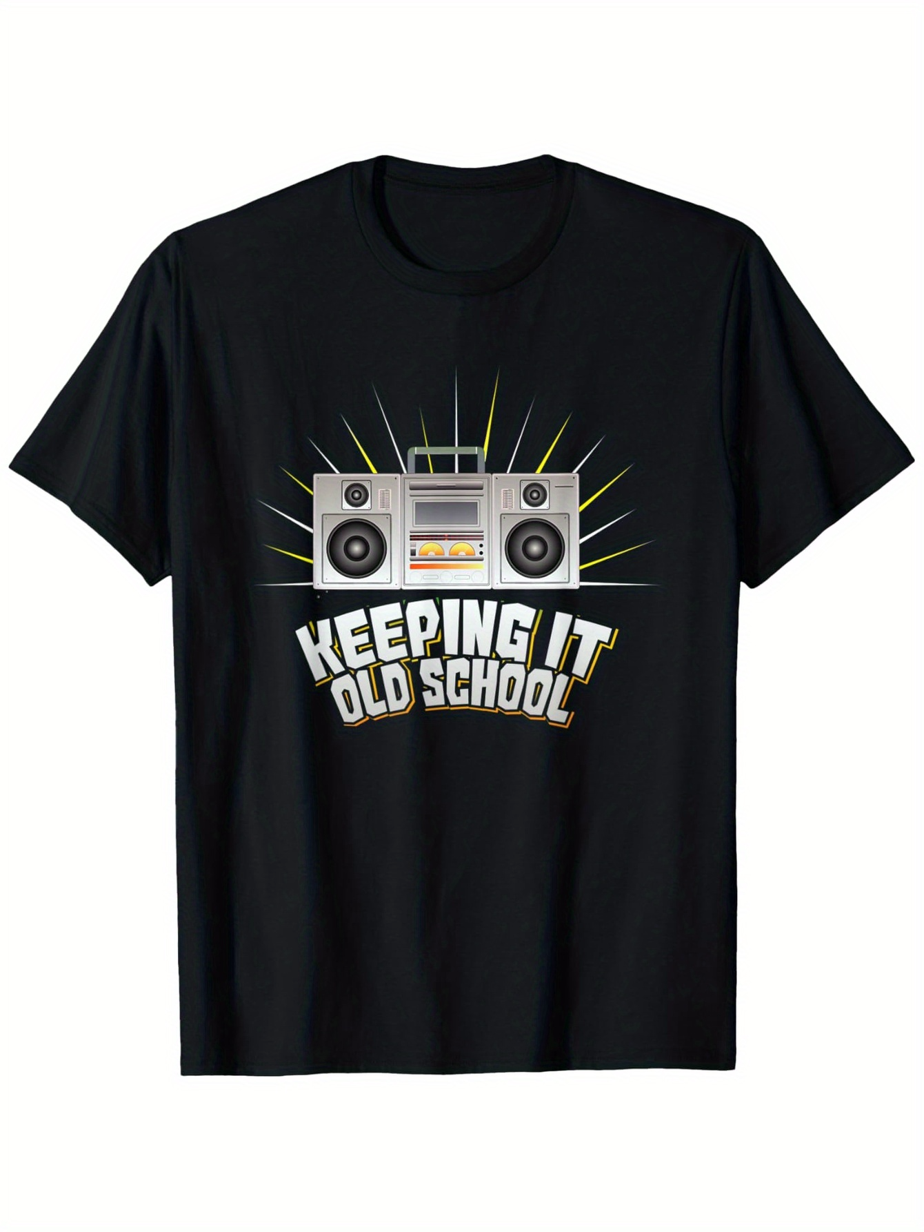 Men's Graphic T-Shirt Keeping It Old School Retro Stereo With Radiant Neon Background Boombox