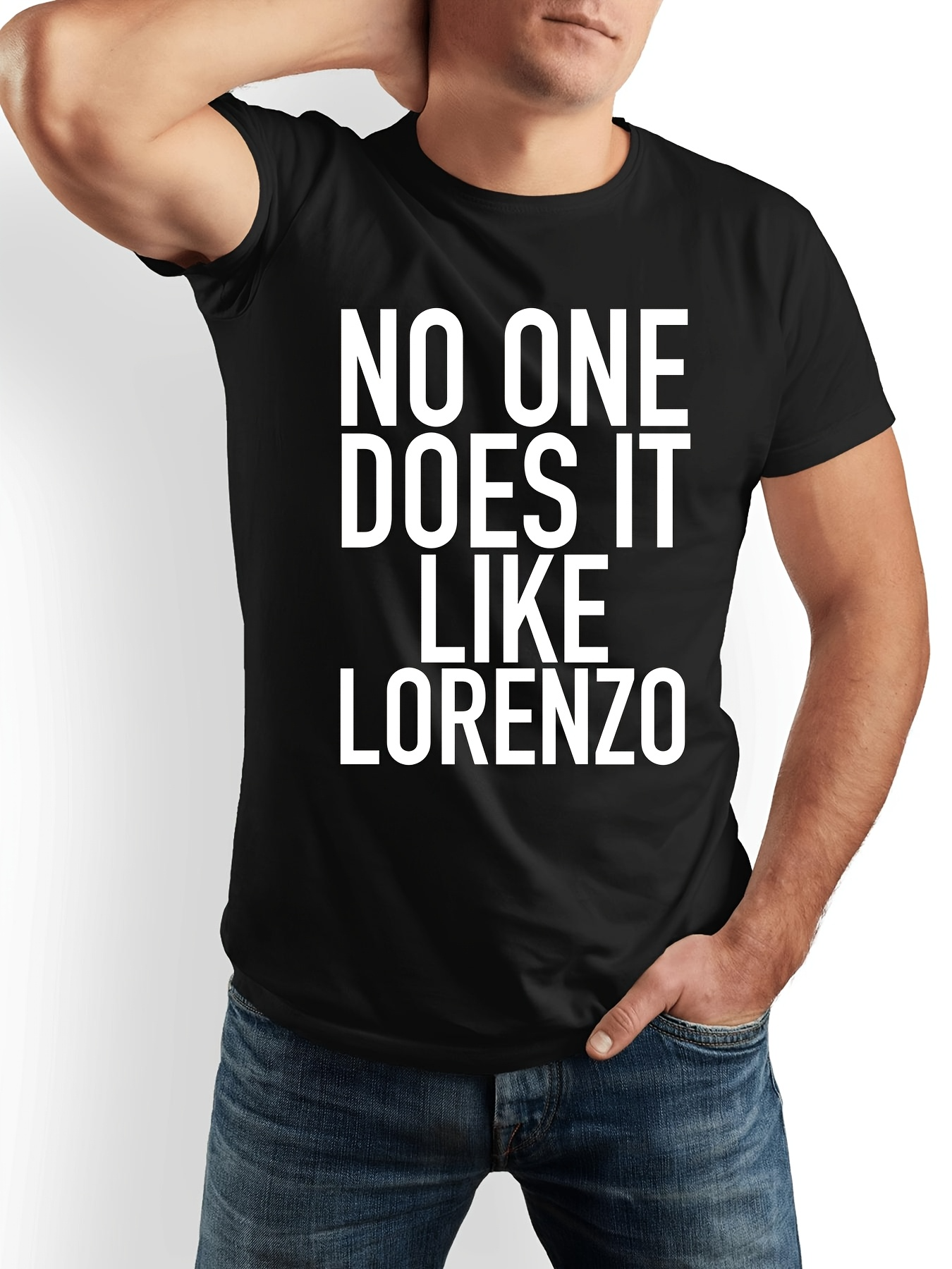 Men's Graphic T-Shirt No One Does It Like Lorenzo Bold White Text On Classic Black Cotton T Shirt