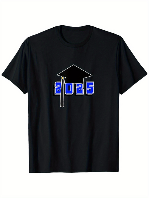Men's Graphic T-Shirt Bold Blue Numbers With Graduation Cap Over The Year 2025