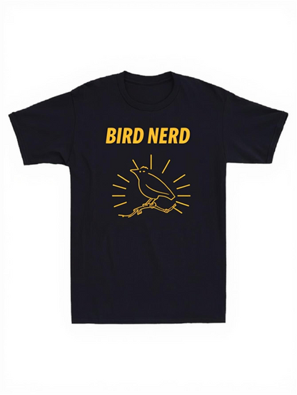 Men's Graphic T-Shirt Bird Nerd With Yellow Outline Of Bird And Hand Under Radiant Lines