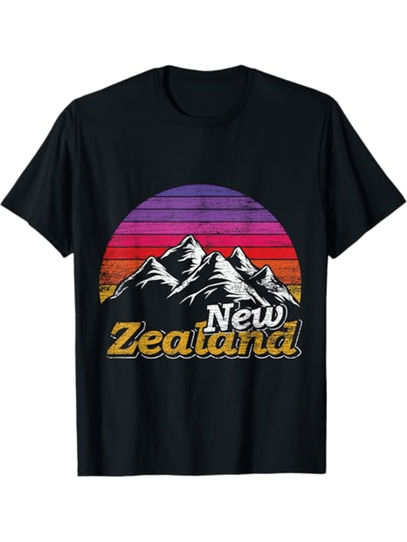 Men's Graphic T-Shirt Retro Sunset With Colorful Mountains Behind New Zealand