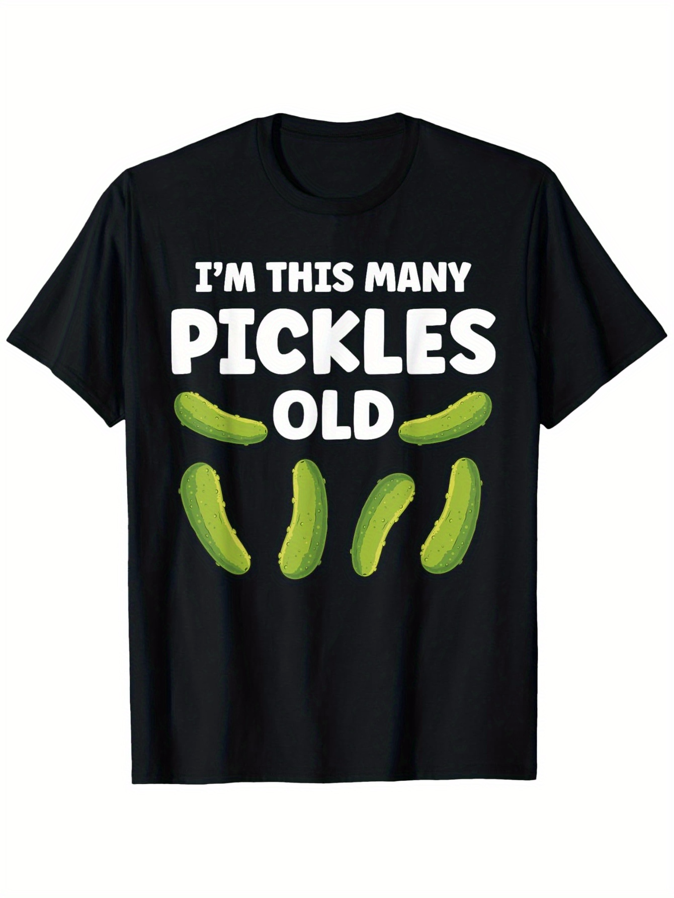 Men's Graphic T-Shirt Im This Many Pickles Old Green Cartoon Pickles Under Funny Birthday Text