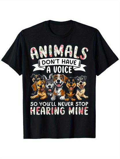 Men's Graphic T-Shirt Animals Dont Have A Voice Playful Dogs With Colorful Banner Surrounded By Paw Prints