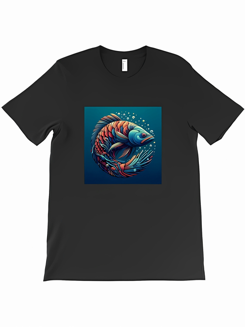 Men's Graphic T-Shirt Vivid Blue Gradient With Underwater Plants Surrounding A Colorful Fish