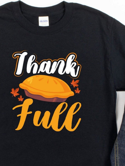 Men's Graphic T-Shirt Thank Full With Pumpkin Pie Surrounded By Falling Autumn Leaves