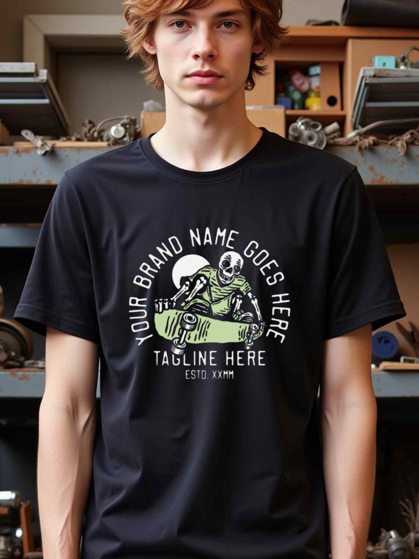 Men's Graphic T-Shirt Your Brand Name Goes Here Futuristic Alien With Helmet Holding Ray Gun