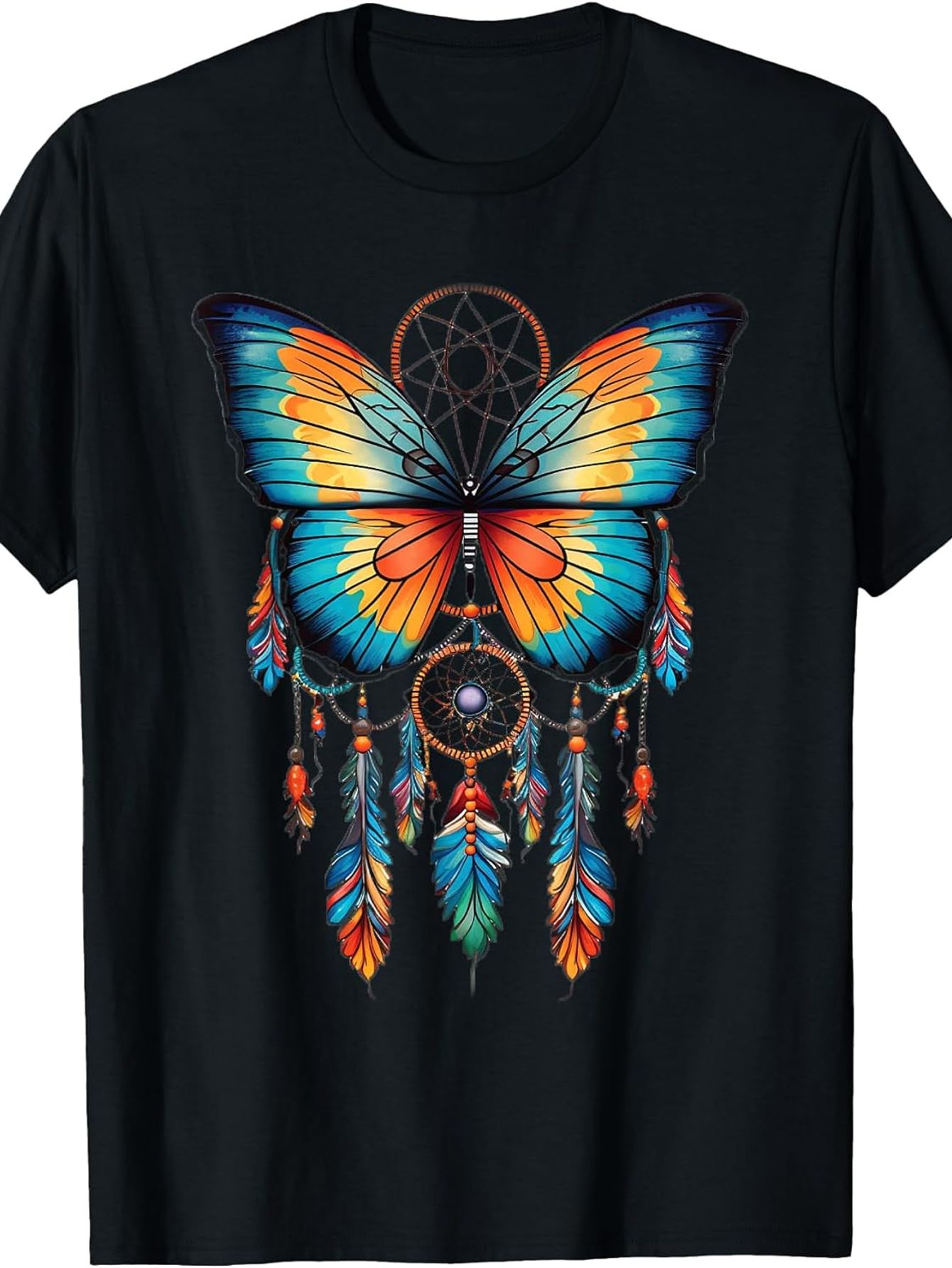Men's Graphic T-Shirt Vivid Rainbow Wings With Feathers Dreamcatcher Shimmer And Elegant Butterfly