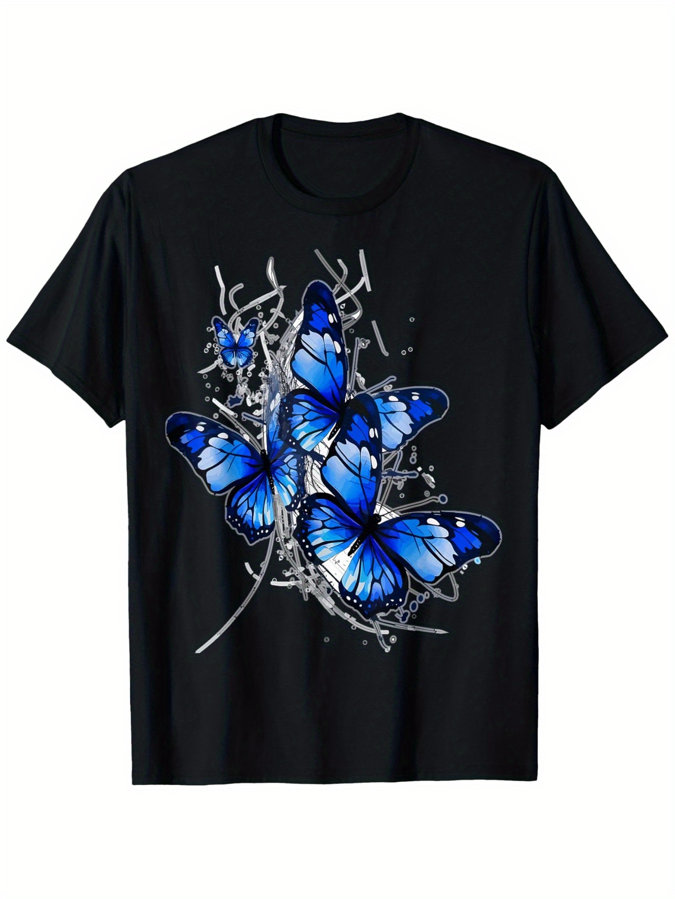 Men's Graphic T-Shirt Bright Blue Wings Fluttering Among Abstract White Lines Butterfly