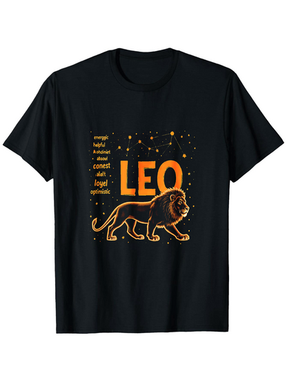 Men's Graphic T-Shirt Bold Fiery Courageous Lion With Star Constellation Under Golden Sparkles