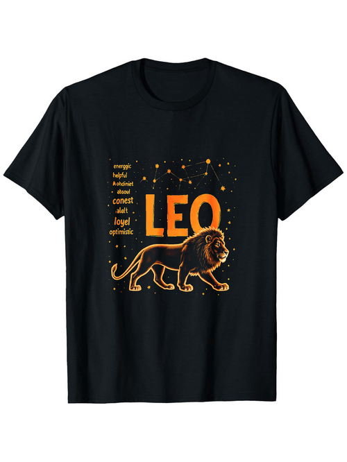 Men's Graphic T-Shirt Bold Fiery Courageous Lion With Star Constellation Under Golden Sparkles