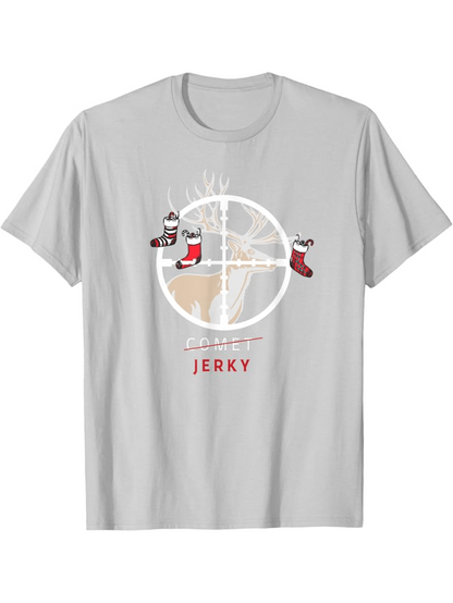 Men's Graphic T-Shirt Stockings Hanging Around Targeted Antlers With Festive Holiday Deer