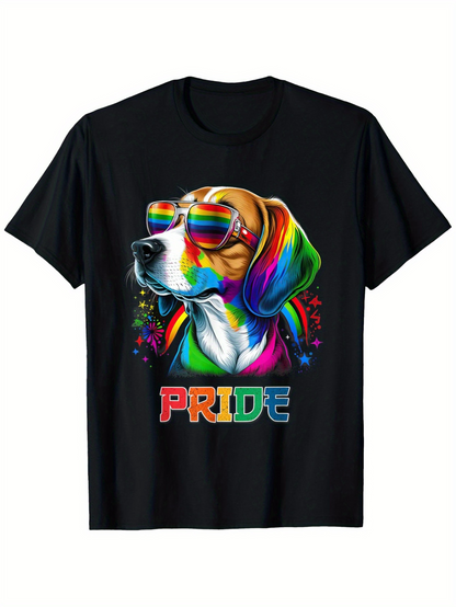 Men's Graphic T-Shirt Pride Rainbow Colors With Sunglasses And Confetti Beagle Dog