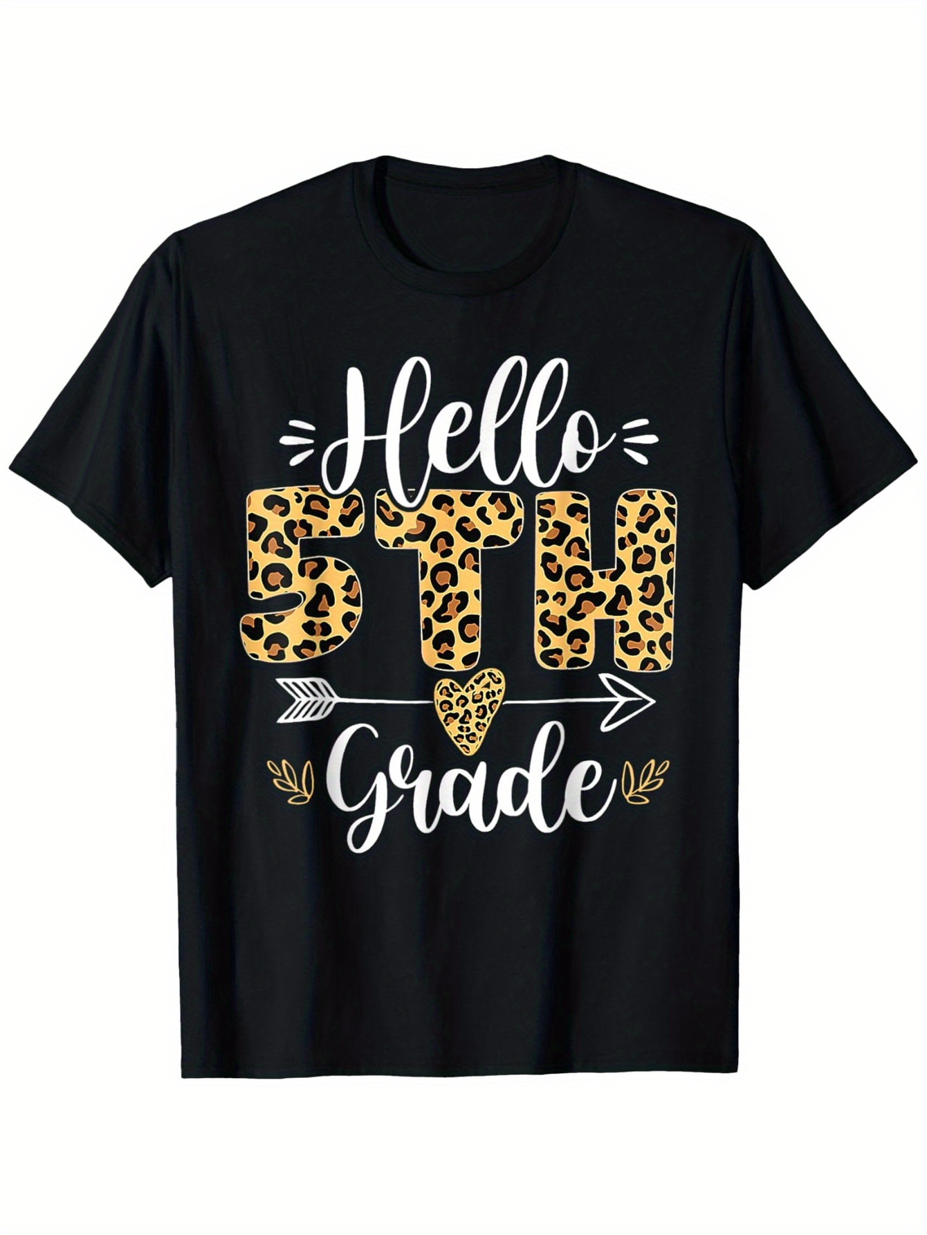 Men's Graphic T-Shirt Hello 5th Grade With Leopard Patterned Numbers And Decorative Arrows T Shirt