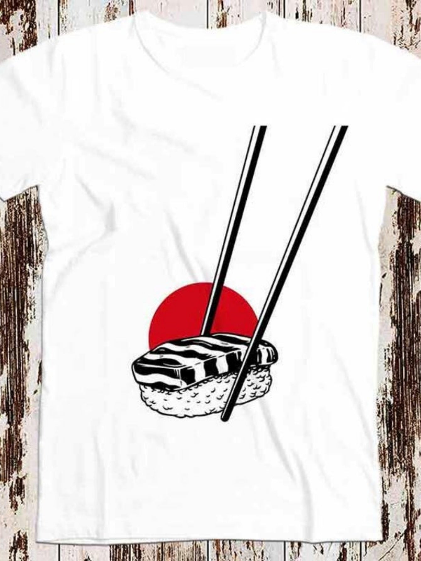 Men's Graphic T-Shirt Rising Red Sun With Sushi Held By Chopsticks