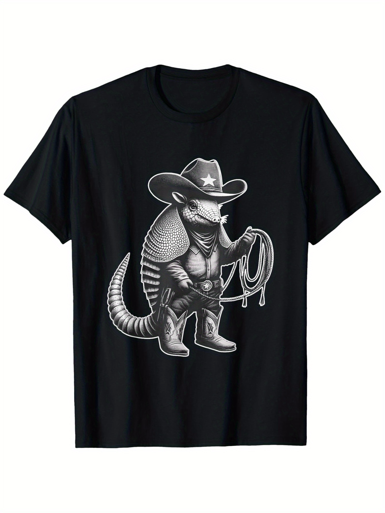 Men's Graphic T-Shirt Western Rodeo Armadillo With Cowboy Hat And Boots Lasso