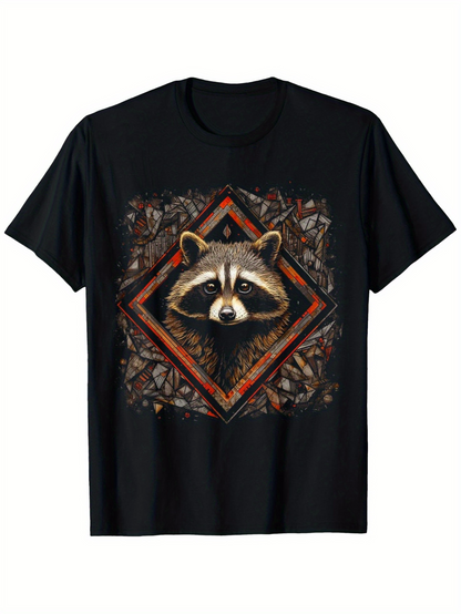 Men's Graphic T-Shirt Rustic Autumn Leaves Framing A Curious Raccoon Face