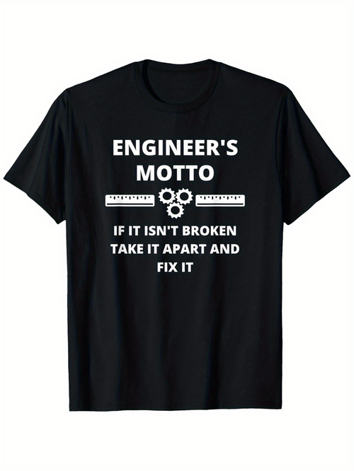 Men's Graphic T-Shirt Engineers Motto Motivational Slogan With White Cogs Simple Black T Shirt