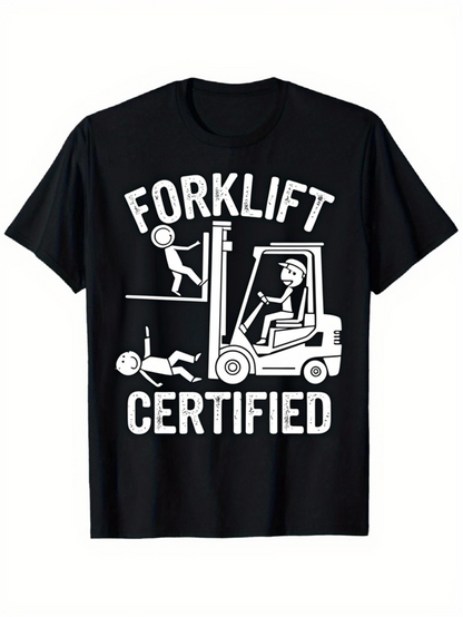 Men's Graphic T-Shirt Forklift Certified Humorous Stick Figure Cartoons With Industrial Scene Forklift