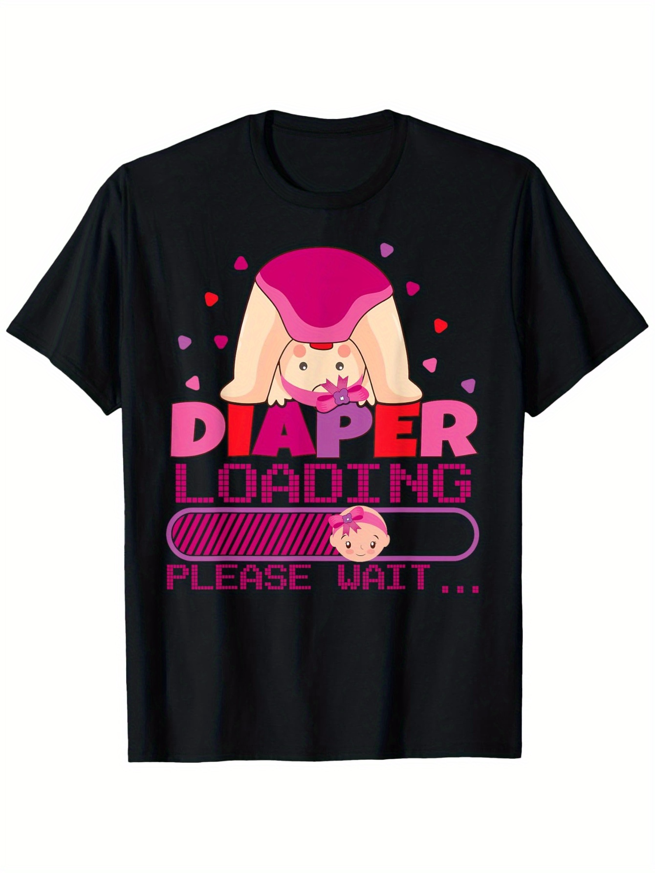 Men's Graphic T-Shirt Diaper Loading Please Wait With Pink Hearts Cartoon Baby