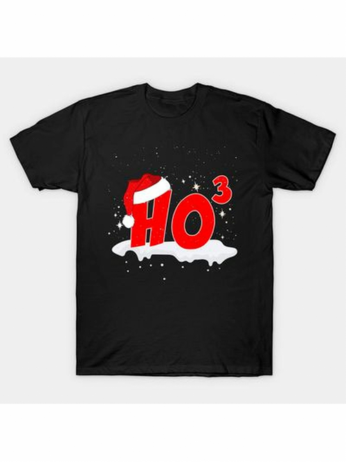 Men's Graphic T-Shirt Red Ho Three Surrounded By Snowflakes Under Festive Christmas Hat