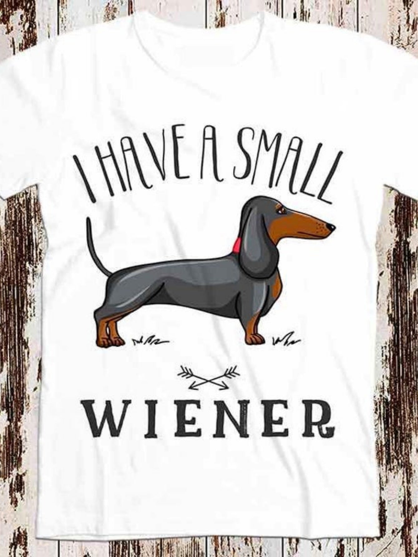 Men's Graphic T-Shirt I Have A Small Wiener Black Brown Cartoon Dachshund Standing Over Bones