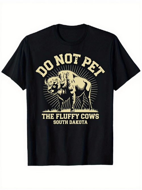 Men's Graphic T-Shirt Do Not Pet Fluffy Cows With Sunburst Lines Bison