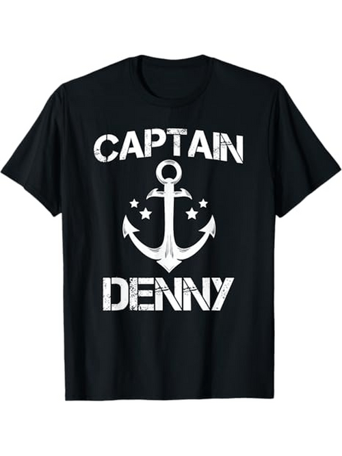 Men's Graphic T-Shirt Captain Denny Nautical Anchor Surrounded By Stars Retro T Shirt