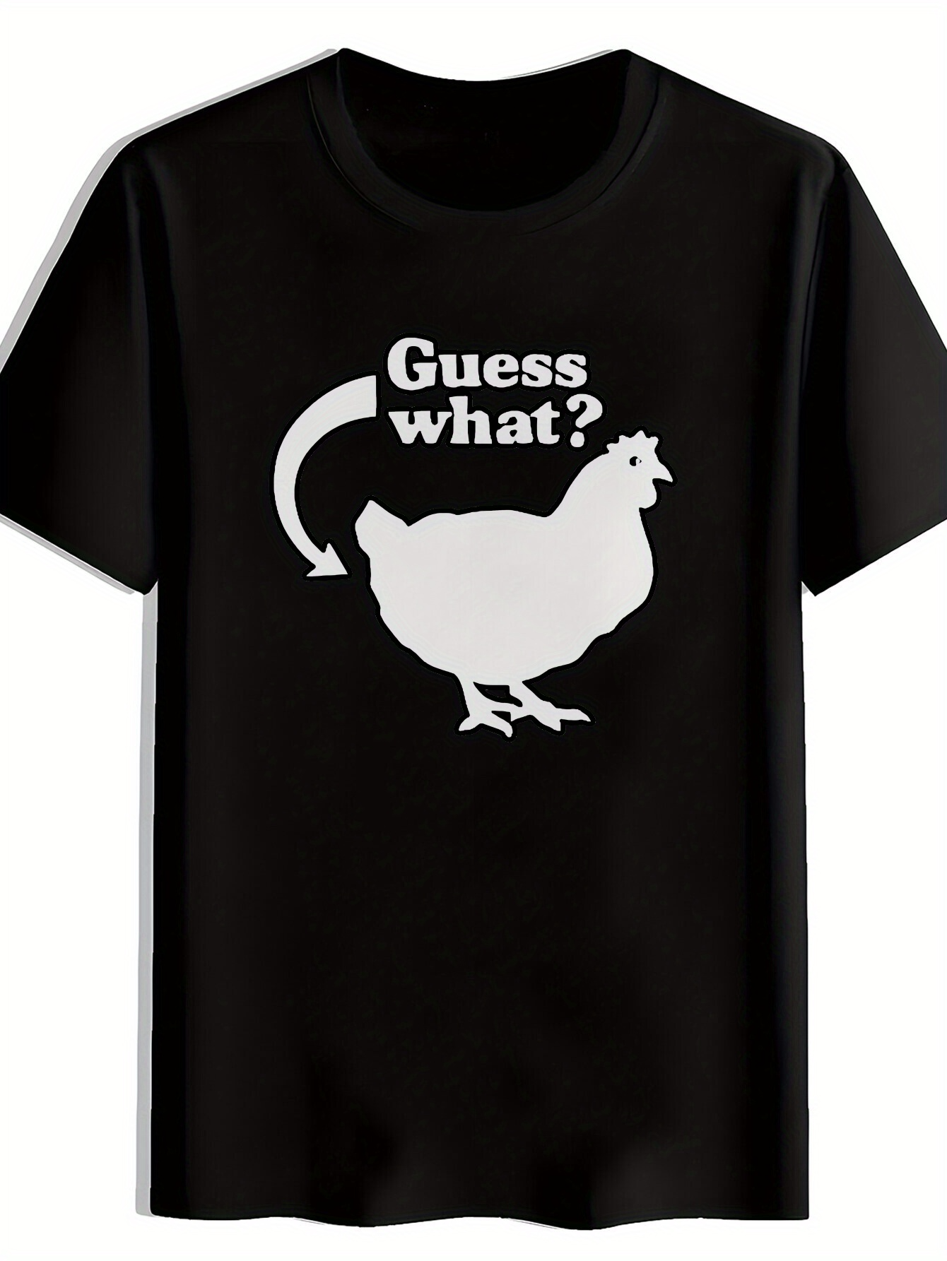 Men's Graphic T-Shirt Guess What Bold Words With Arrow Over Silhouette Chicken