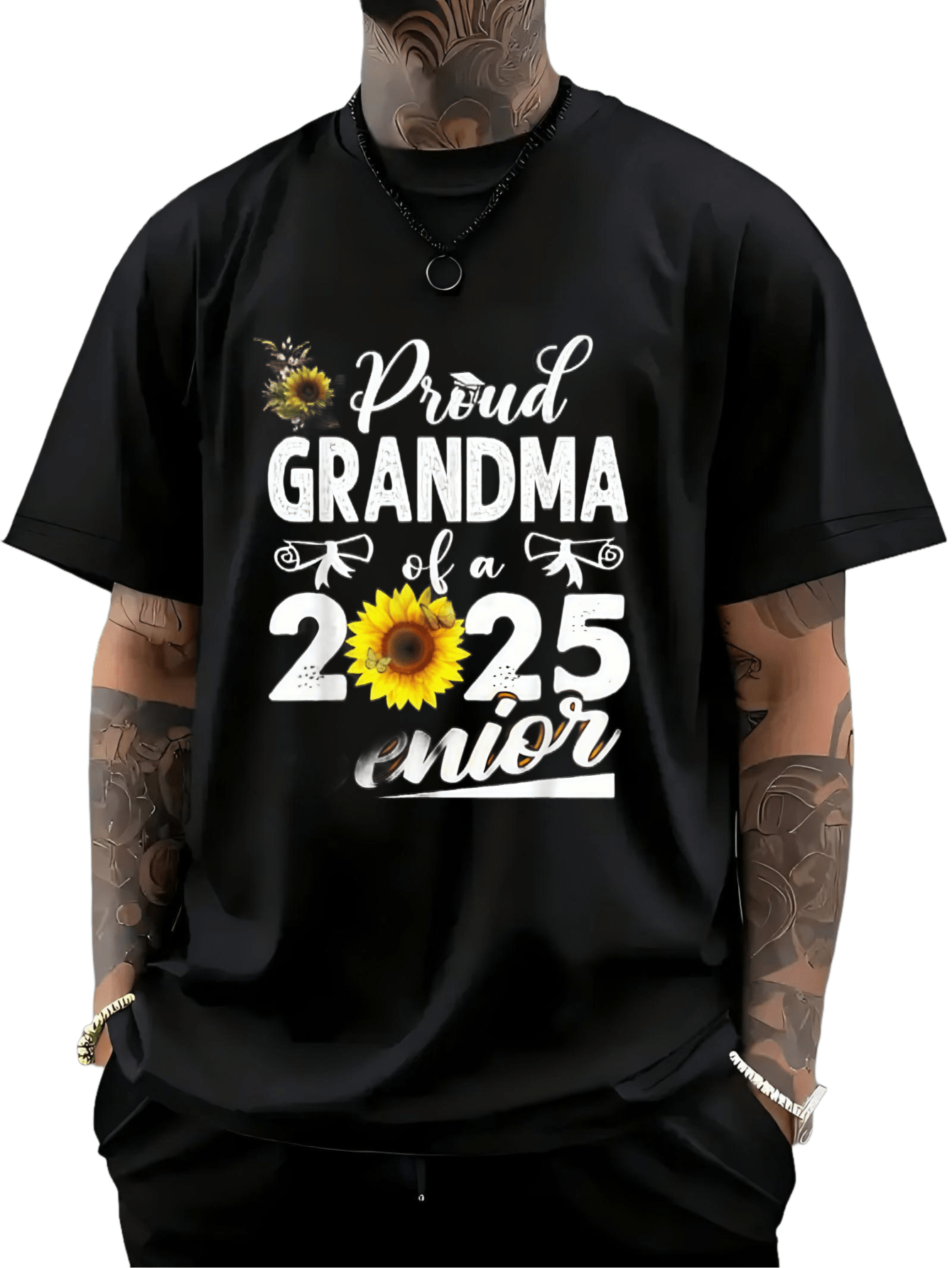 Men's Graphic T-Shirt Proud Grandma Of A 2025 Senior With Yellow Sunflower