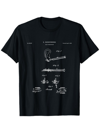 Men's Graphic T-Shirt Ear Diagram Patent Illustration With Technical Details And Handwritten Drawings