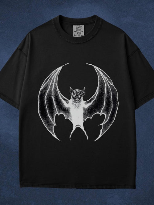 Men's Graphic T-Shirt Monochrome Wings Spread Wide Under Night Sky Bat