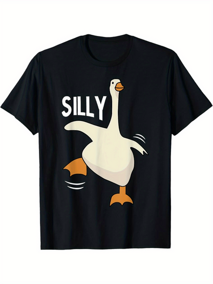 Men's Graphic T-Shirt Silly Dancing Goose Lifting One Leg Playful Cartoon Animal
