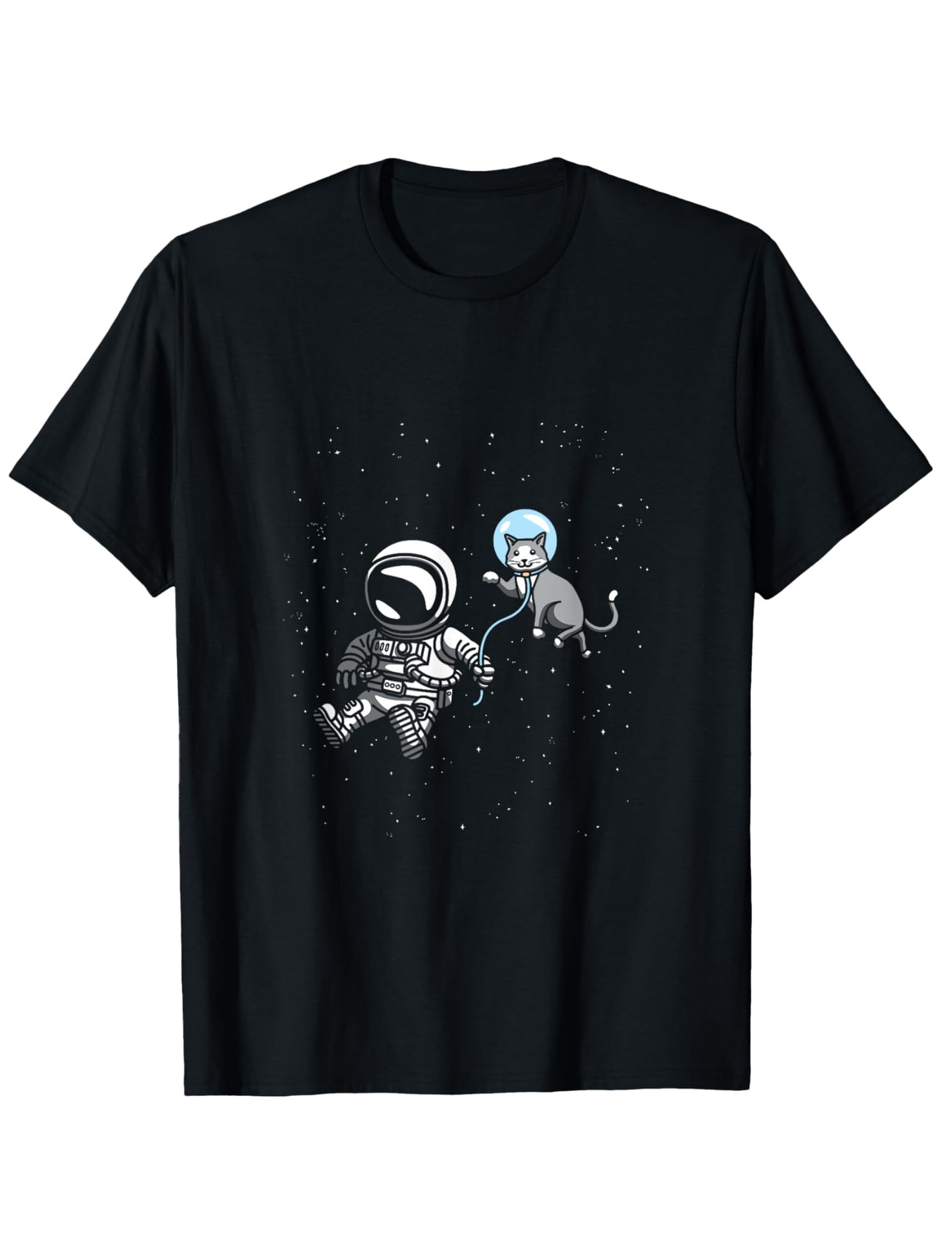Men's Graphic T-Shirt Floating In Outer Space With A Playful Cat Astronaut
