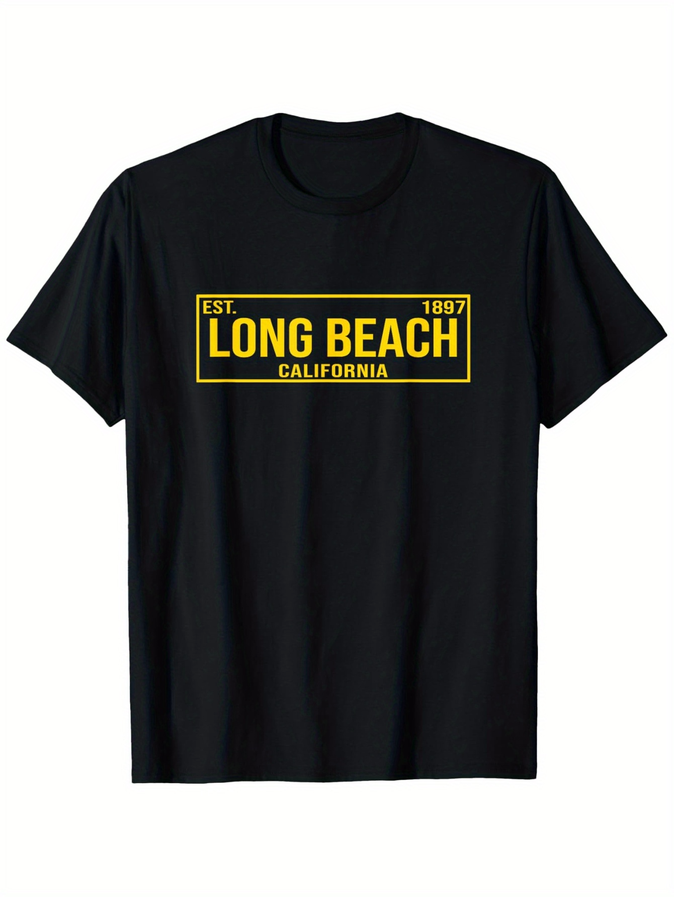 Men's Graphic T-Shirt Long Beach California Vintage Yellow Lettered City Name T Shirt