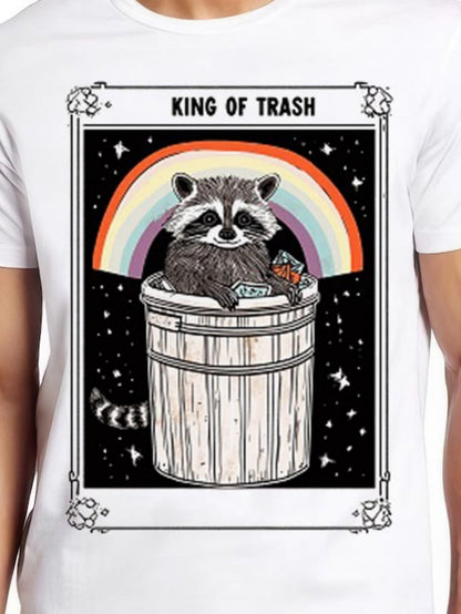 Men's Graphic T-Shirt King Of Trash Raccoon In Trash Can With Rainbow Starry Night