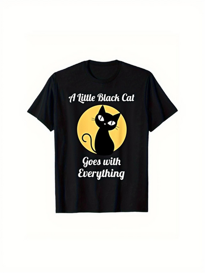 Men's Graphic T-Shirt A Little Black Cat With Bright Full Moon And Playful Eyes Cat