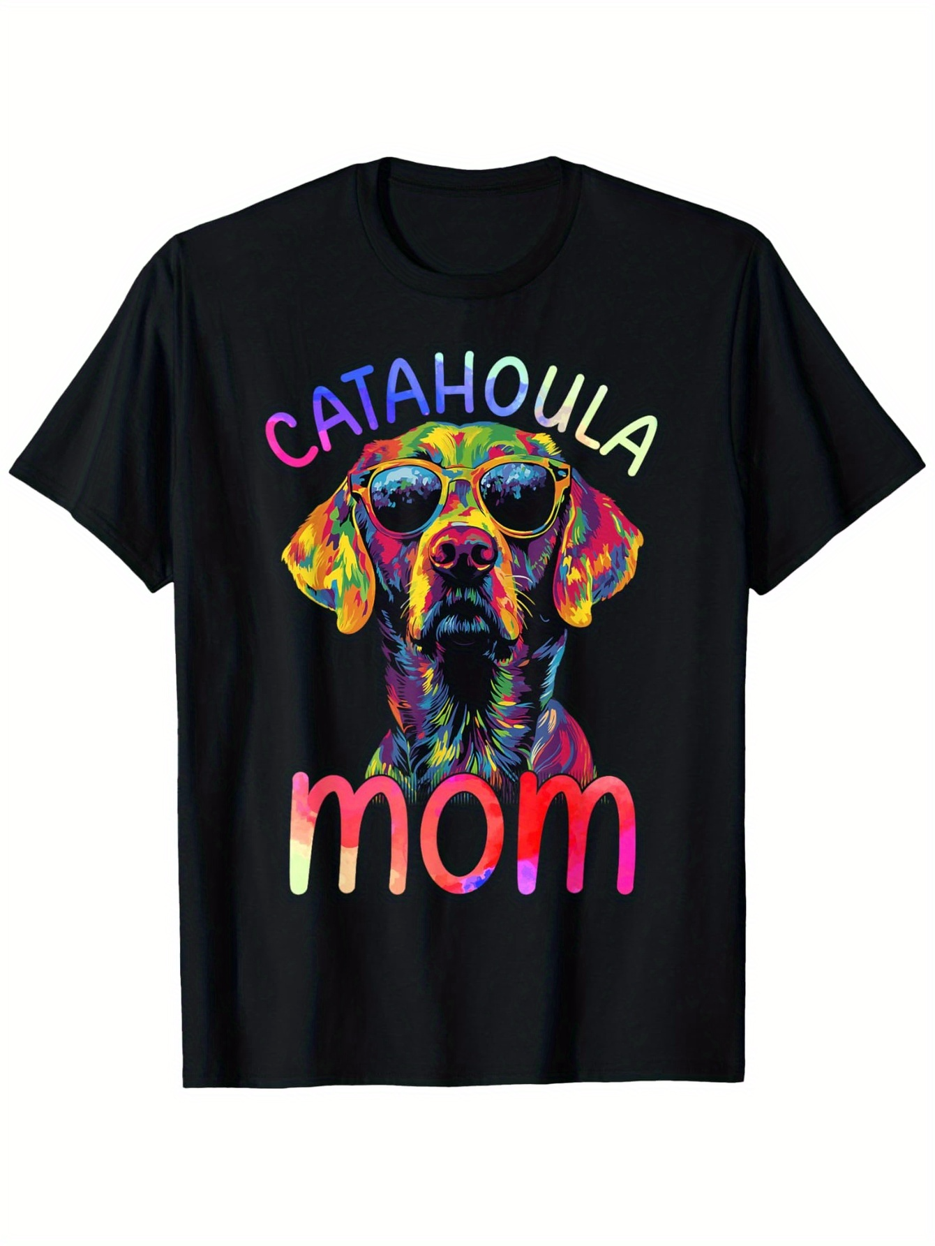 Men's Graphic T-Shirt Catahoula Mom Vibrant Neon Rainbow Paint Splash With Dog Wearing Sunglasses