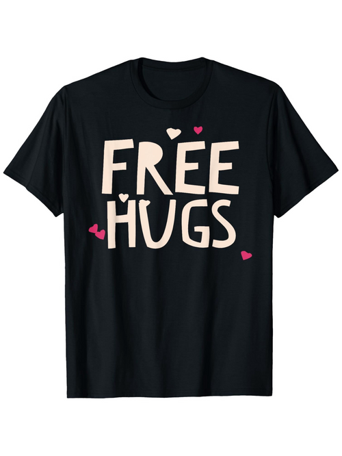 Men's Graphic T-Shirt Free Hugs With Pink Hearts And Playful Lettering Tee