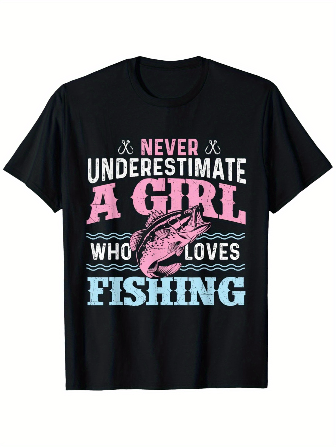 Men's Graphic T-Shirt Never Underestimate A Girl Who Loves Fishing With Pink Decorative Fish Artwork