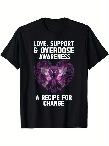 Men's Graphic T-Shirt Love Support And Overdose Awareness Purple Butterfly Ribbon Change
