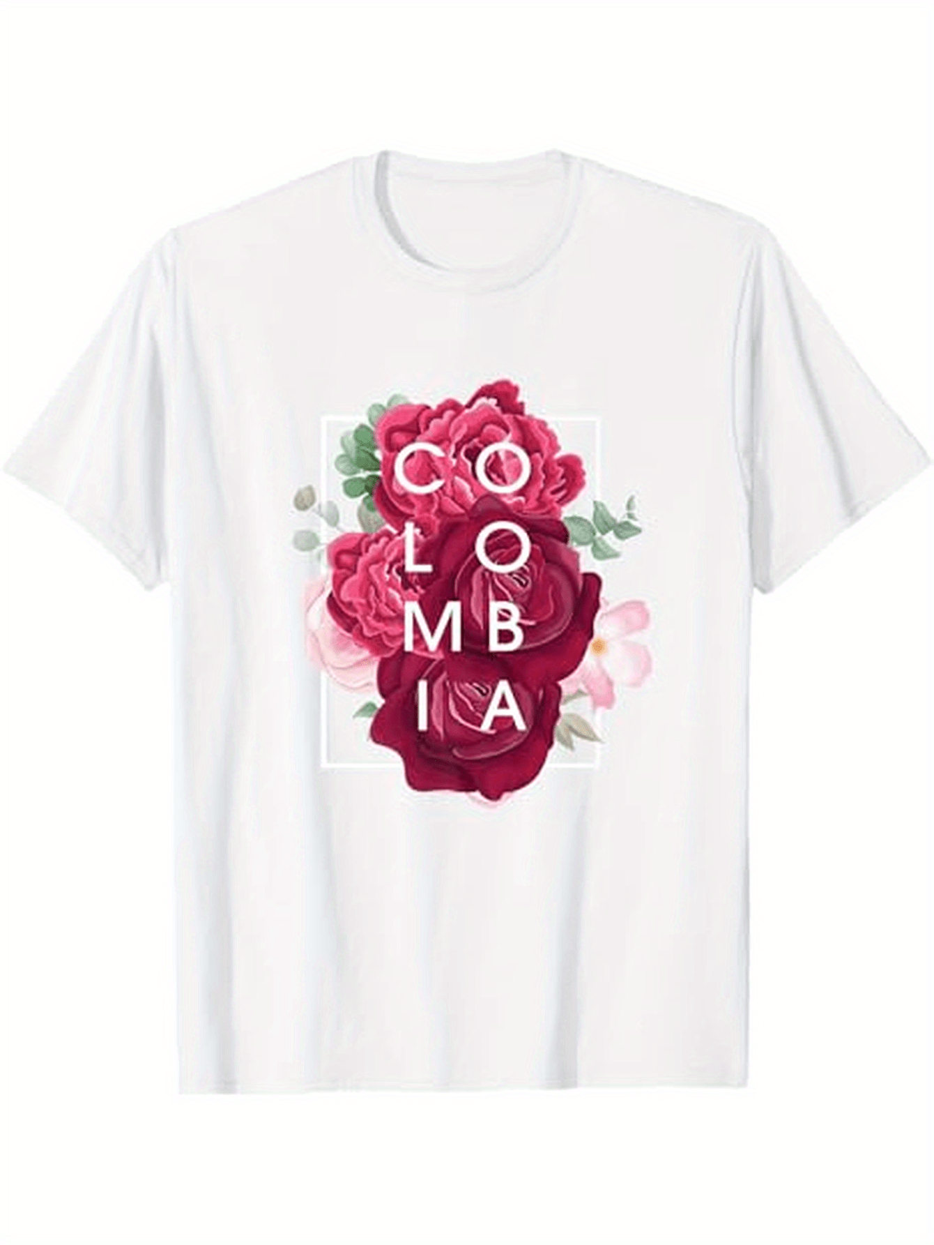 Men's Graphic T-Shirt Colombia Bold Red Roses With Greenery In Soft Watercolor Floral Design Flower