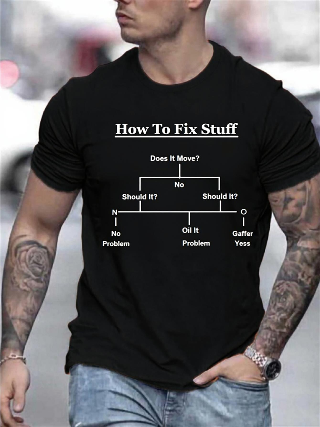 Men's Graphic T-Shirt How To Fix Stuff Humorous Flowchart Instructions With Simple White Diagram