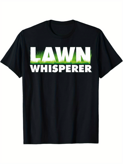 Men's Graphic T-Shirt Lawn Whisperer With Green Grass Detailing On Black T Shirt